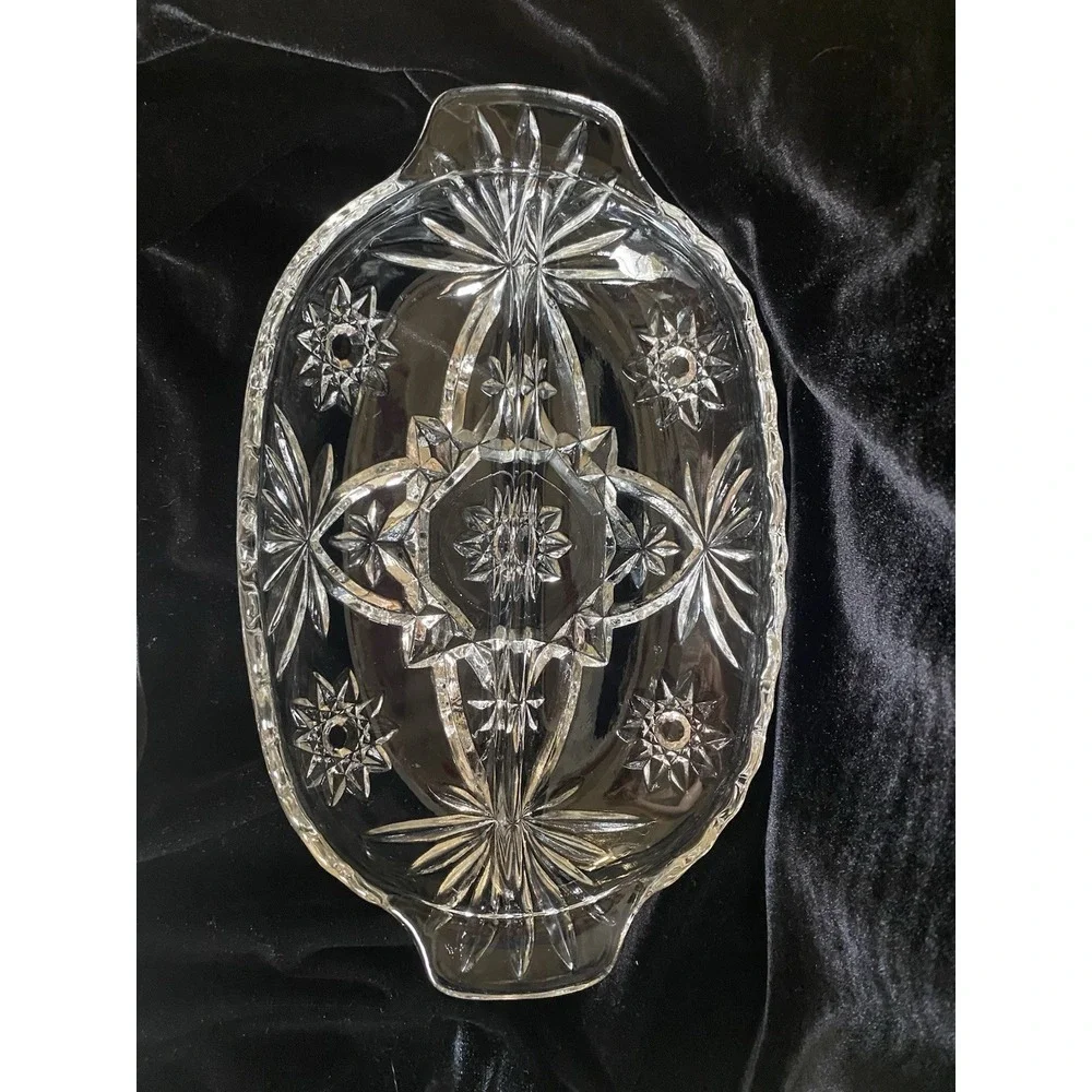 Divided Relish Dish‎ Star of David Anchor Hocking Lead Crystal Oblong Heavy Nice
